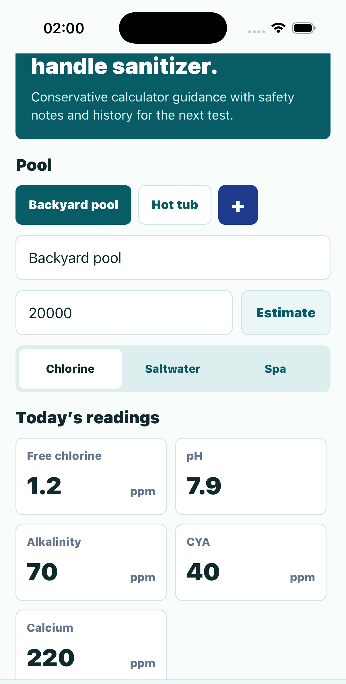 AquaDose: Enter your readings, iOS screenshot