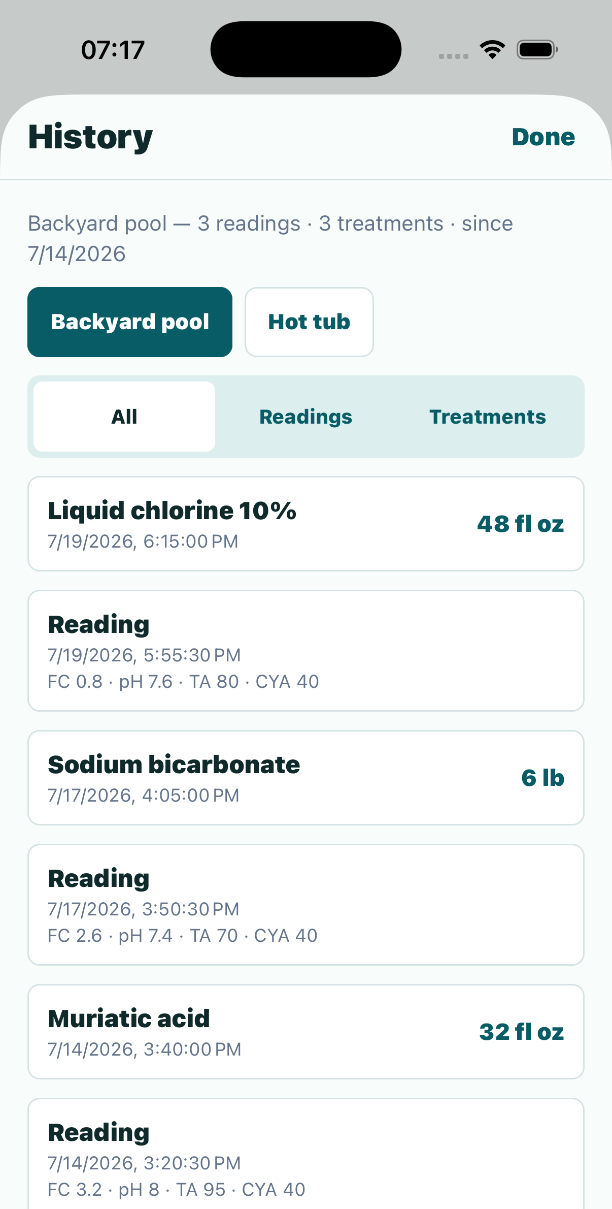 AquaDose: Keep the whole log, iOS screenshot